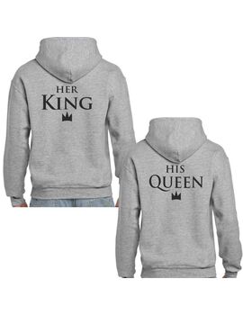 Μπλούζες φούτερ με κουκούλα Her King & His Queen Couple Hoodies Matching Couple Sweatshirt Set Sport Grey