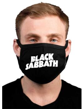 Υφασμάτινη μάσκα προσώπου Black Sabbath με 100% βαμβάκι , πολλαπλών χρήσεων με διπλό ύφασμα σε μαύρο χρώμα.