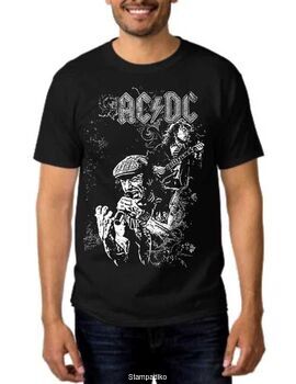 Rock t-shirt Black με στάμπα ACDC Angus Young, Brian Johnson