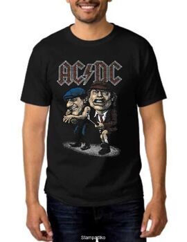 Rock t-shirt Black με στάμπα AC/DC Cartoon Angus Young Brian Johnson