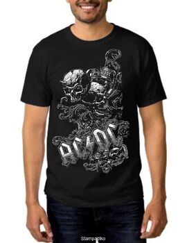 Rock t-shirt Black με στάμπα AC/DC Rock of Bust Skull