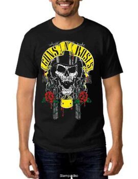 Rock t-shirt Black με στάμπα Guns N' Roses Slash Skull Head