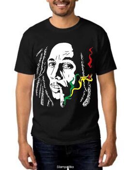 Rock t-shirt με στάμπα Bob Marley Rasta Cannabis Smoke