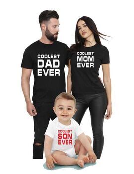 Coolest Family T-Shirts A set of 3 t-shirts – 1 Men’s Tee “Coolest Dad Ever”  1 Women’s Tee “Coolest Mom Ever”  1 Kids’ Tee “Coolest Son Ever”