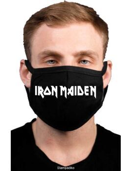 Υφασμάτινη μάσκα προσώπου Iron Maiden με 100% βαμβάκι , πολλαπλών χρήσεων με διπλό ύφασμα σε μαύρο χρώμα.