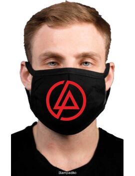 Υφασμάτινη μάσκα προσώπου Linkin Park με 100% βαμβάκι , πολλαπλών χρήσεων με διπλό ύφασμα σε μαύρο χρώμα.
