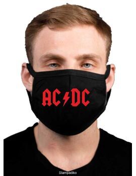 Υφασμάτινη μάσκα προσώπου AC/DC με 100% βαμβάκι , πολλαπλών χρήσεων με διπλό ύφασμα σε μαύρο χρώμα.