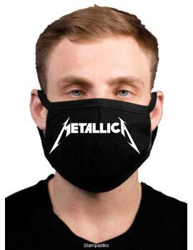 Υφασμάτινη μάσκα προσώπου Metallica  με 100% βαμβάκι , πολλαπλών χρήσεων με διπλό ύφασμα σε μαύρο χρώμα.