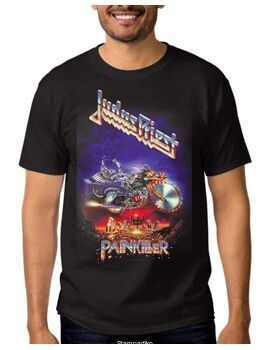 Heavy metal t-shirt Black με στάμπα Judas Priest Painkiller Textile Flag