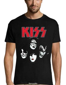 Rock t-shirt Black με στάμπα  Kiss The Band Four Faces