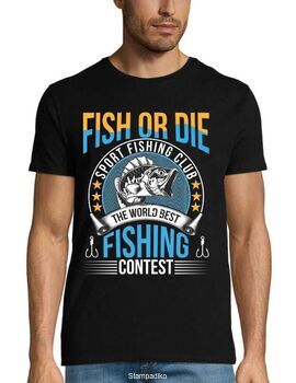 Μπλούζα με στάμπα ψαρέματος Fish or Die shirt,Fishing tournament