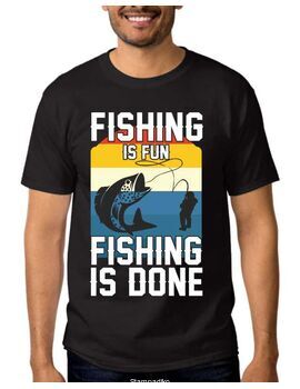 Μπλούζα με στάμπα ψαρέματος Fishing is Fun Fishing is Done