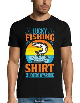 Μπλούζα με στάμπα ψαρέματος Lucky Fishing Black Shirt Do Not Wash - Fish Shirt - Funny Fishing