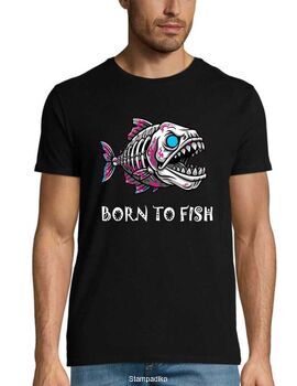 Μπλούζα "Born To Fish - Skeleton Piranha" - DTF Print