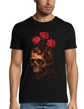 Μπλούζα με στάμπα Skull and Roses - Dark Gothic Art Design
