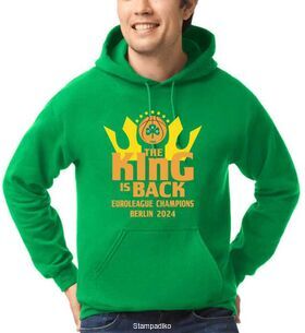Φούτερ με κουκούλα green  με στάμπα του Παναθηναικού The King Is Back EuroLeague Champions Berlin 2024
