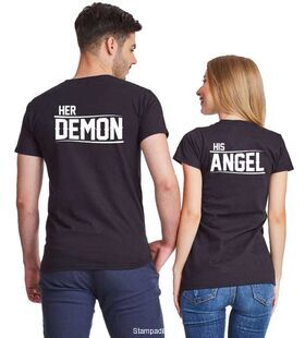 Μπλούζες για ζευγάρια Her Demon and His Angel His Angel, Her Demon, Couple Matching t-shirts