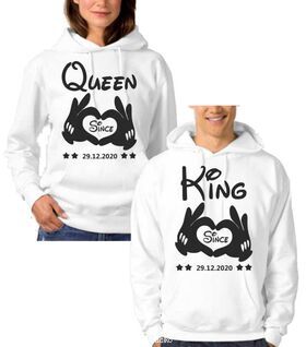 Μπλούζες φούτερ με κουκούλα KING and QUEEN  Hoodies with Hands and Wish Date Couple  ( η τιμή είναι και για τα δύο μπλουζάκια )