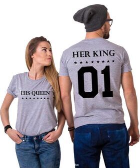Μπλουζάκια με στάμπα Her King His Queen, Her king his queen (η τιμή είναι και για τα δυο μπλουζάκια)