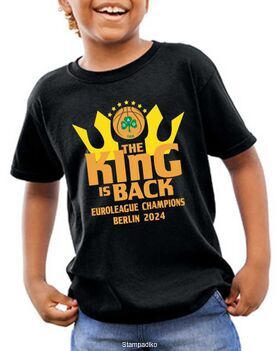 Μπλουζάκι παιδικό με στάμπα του Παναθηναικού The King Is Back EuroLeague Champions Berlin 2024