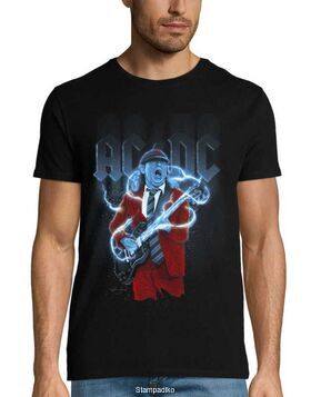 Rock μπλούζα με στάμπα με στάμπα AC/DC Angus Young Guitar Black Rock and Roll Music Band T-Shirt
