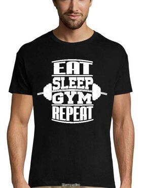Mπλούζα με στάμπα Gym Fitness Eat Sleep Gym Repeat T-shirt