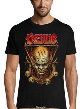 Heavy metal t-shirt με στάμπα kreator logo essential Face Horns T-Shirt Black