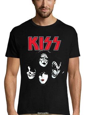 Rock t-shirt Black με στάμπα  Kiss The Band Four Faces