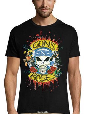 Rock t-shirt Black με στάμπα Guns N' Roses Skull
