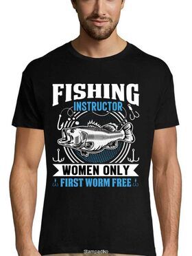 Μπλούζα με στάμπα ψαρέματος Fishing Instructor - Woman Only - First Worm Free t-shirt