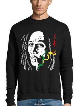 Μπλούζα Φούτερ με στάμπα Bob Marley Rasta Cannabis Black