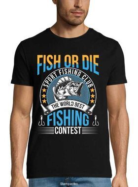 Μπλούζα με στάμπα ψαρέματος Fish or Die shirt,Fishing tournament