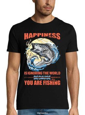 Μπλούζα με στάμπα ψαρέματος Happiness Is Ignoring The World Because You Are Fishing