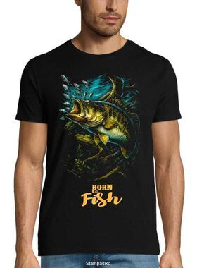 Μπλούζα T-Shirt με Στάμπα Ψαρέματος – Born To Fish Zander-Λαυράκι