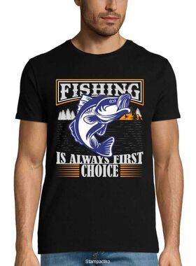 Μπλούζα t-shirt με στάμπα ψαρέματος Fishing is always first choise