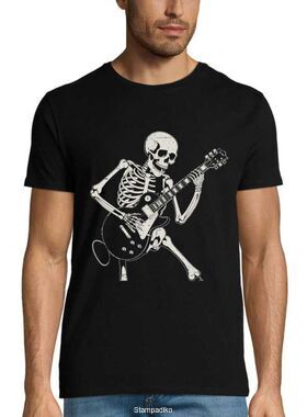 Mπλούζα με στάμπα μουσικής Skull Guitar Player