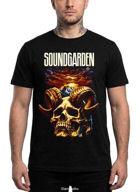 Μπλούζα με στάμπα Soundgarden Grunge Rock - Horned Skull & Sunset Design