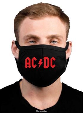 Υφασμάτινη μάσκα προσώπου AC/DC με 100% βαμβάκι , πολλαπλών χρήσεων με διπλό ύφασμα σε μαύρο χρώμα.