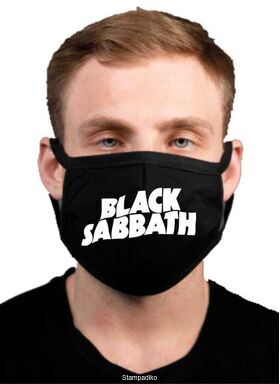 Υφασμάτινη μάσκα προσώπου Black Sabbath με 100% βαμβάκι , πολλαπλών χρήσεων με διπλό ύφασμα σε μαύρο χρώμα.