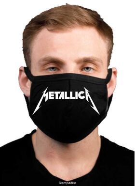 Υφασμάτινη μάσκα προσώπου Metallica  με 100% βαμβάκι , πολλαπλών χρήσεων με διπλό ύφασμα σε μαύρο χρώμα.