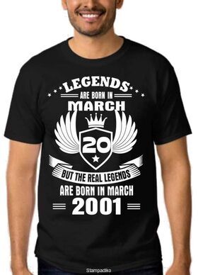 Μπλούζα T-shirt με στάμπα Legends are born in March με χρονιά γενεθλίων