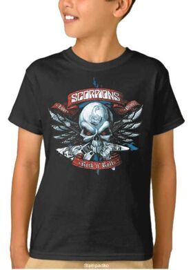 Παιδικό μπλουζάκι με στάμπα Scorpions Love, peace and rock ‘n’ roll