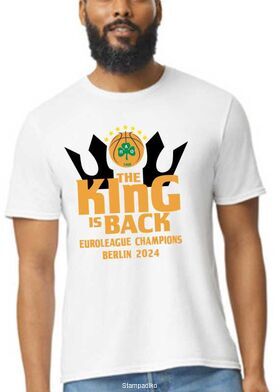 Μπλούζα t-shirt με στάμπα του Παναθηναικού The King Is Back EuroLeague Champions Berlin 2024
