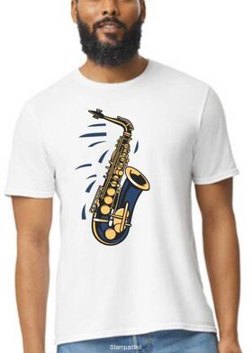 Mπλούζα με στάμπα μουσικής Saxophone in blue and gold tones