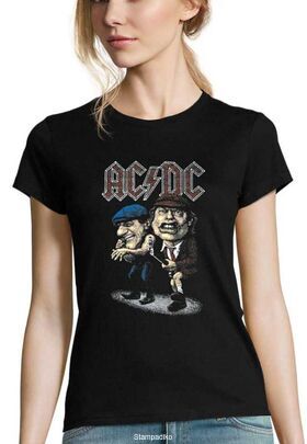 Γυναικείο Rock μπλουζάκι με στάμπα ACDC Cartoon Angus Young Brian Johnson