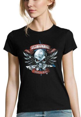 Γυναικείο Rock μπλουζάκι με στάμπα Scorpions Love, peace and rock ‘n’ roll