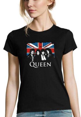 Γυναικείο Rock μπλουζάκι με στάμπα British Flag Queen Band Members Rock And Roll