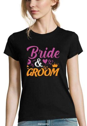Μπλούζα με στάμπα Bride & Groom t-shirts γυναικείο στενή γραμμή