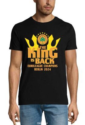 Μπλούζα t-shirt με στάμπα του Παναθηναικού The King Is Back EuroLeague Champions Berlin 2024