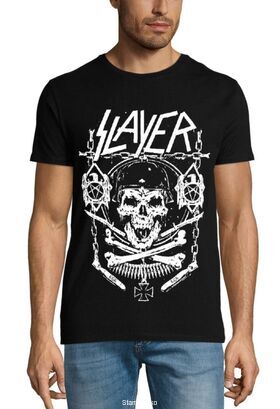 Heavy metal t-shirt με στάμπα Slayer Skull & Bones Revised Black